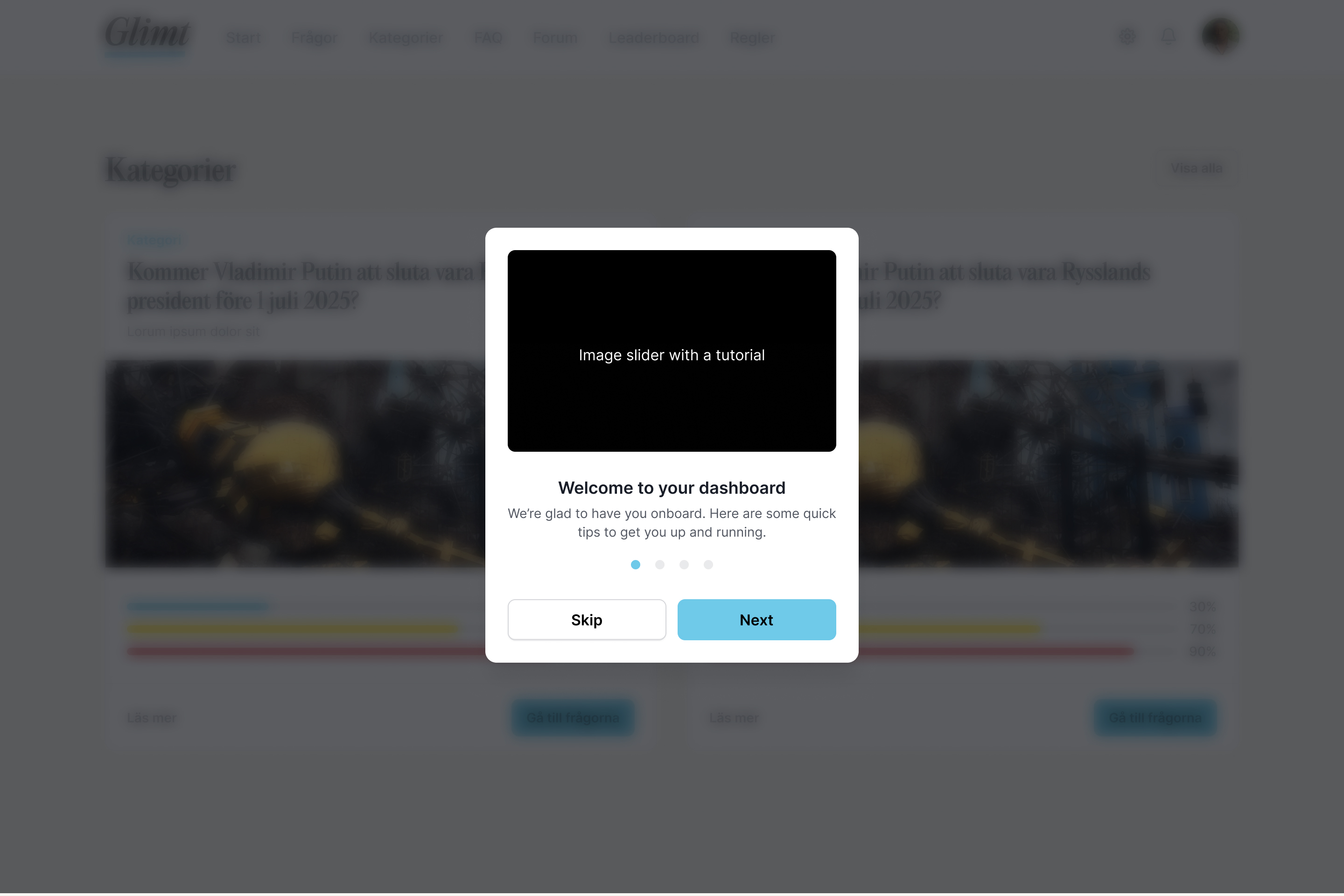 Glimt tutorial screen